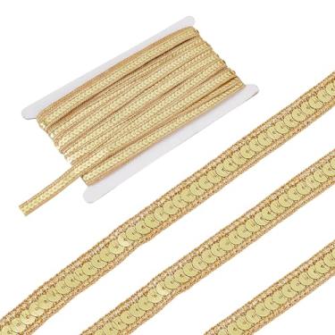 Imagem de letsinstyle Acabamento de fita de lantejoulas douradas de 10 metros, acabamento de trança de lantejoulas, faixa metálica brilhante de tecido de glitter para fantasia de vestido embelezar faixa de