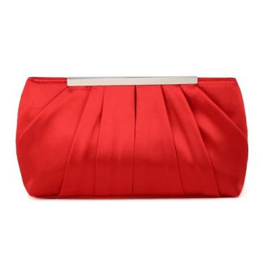 Imagem de YUGAORULI Bolsa tiracolo para noite, bolsa tiracolo de cetim para mulheres, clássica, festa de casamento, bolsa de ombro para mulheres, Vermelho