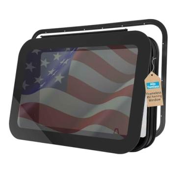 Imagem de AlloTemlass Janela deslizante RV sem moldura de 91.4 cm x 55.9 cm | Vidro temperado matizado aprovado pelo DOT, tela de malha | Serve para paredes de 3,5 cm a 3,5 cm | Alumínio anodizado, design