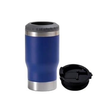 Imagem de Copo Térmico 4 em 1 Aço Inoxidável Isolado a Vácuo Caneca Porta Latas Fina Padrão 355ml Long Neck Termocooler com Tampa e Abridor de Garrafas (Azul Escuro)