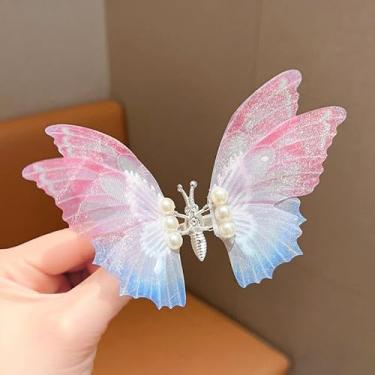 Imagem de Grampo de cabelo borboleta de camada dupla gradiente com desenhos animados acessórios de estilo de cabelo antiderrapantes presente para mulheres, rosa azul
