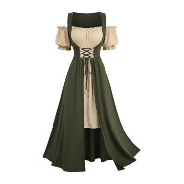 Imagem de ROSE GAL Fantasia feminina renascentista medieval plus size, vestido camponês, ombro frio, babados, cadarço, vestido midi alto e baixo, espartilho para fantasia de Halloween cosplay (verde_1/3X)