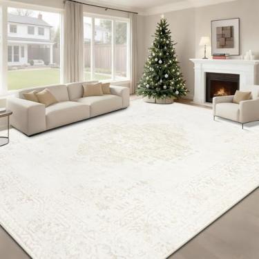 Imagem de Tapetes de área de 22 x 30 cm para sala de estar: lavável vintage grande retrô macio antiderrapante interior tapete de pilha baixa para quarto sala de jantar escritório (bege, 2,5 x 30,5 cm)