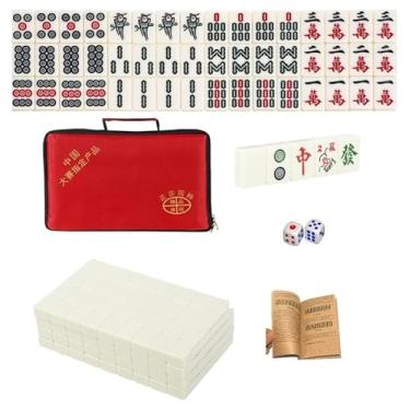 Imagem de EatingBiting Pure White Large Size Chinese Mahjong Set 1.6 inches Board Game Classic 麻将 with 145+ Colored Tiles Wind Indicator and Dice and Mahjong Tiles Melamine English Instraction and Carrying Bag