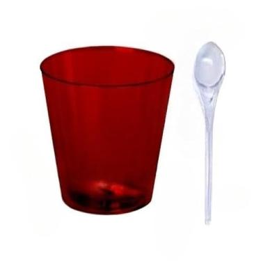 Imagem de KIT 25/50/75/100 COPINHO 25 ML BRIGADEIRO ACRÍLICO + MINI COLHER (150,VERMELHO CRISTAL)