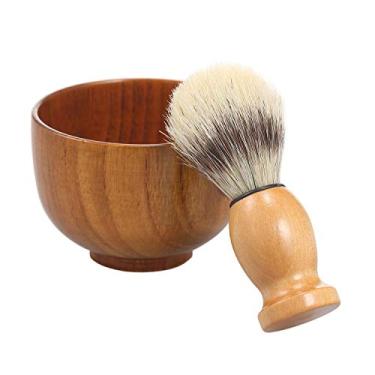 Imagem de Kit de Tigela Creme Barbear para Homens com Escova Espuma Caneca Madeira Conjunto e Moda Vintage Alto Limpeza Barba Acessórios Fáceis Limpar