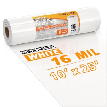 Imagem de Barreira de vapor espacial de rastejamento, barreira de vapor de 16 mil, 25 x 25 m, folha de plástico branco - cobertura de plástico grosso, filme de polietileno resistente, cobertura de barreira de
