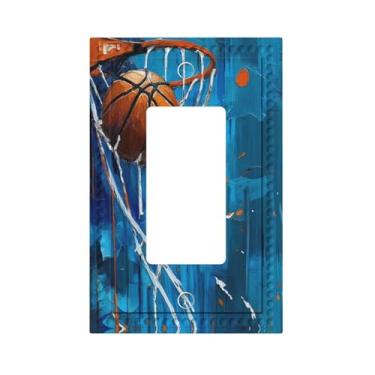 Imagem de HLCoChT Capas decorativas para interruptores de luz de basquete Slam Dunk Switch Plate Cove 1 Gang Rocker Outlet Placa decorativa para interruptores de luz GFCI
