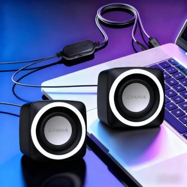 Imagem de Sistema de alto-falante estéreo alimentado por USB - tamanho pequeno - com controle de volume e plugue de áudio auxiliar de 3,5 mm para conectar ao laptop, notebook, desktop, preto