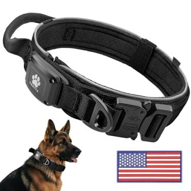 Imagem de IP68 à prova d'água para coleira AirTag, alça de controle confortável tática militar e fivela de metal e reflexiva, coleira GPS para cães Apple Air Tag, de médio a grande porte (preto/M)