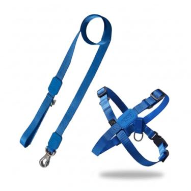 Imagem de Peitoral Ajustável em X para Cães G com Guia – Azul Marinho | Confortável, Seguro e Reforçado