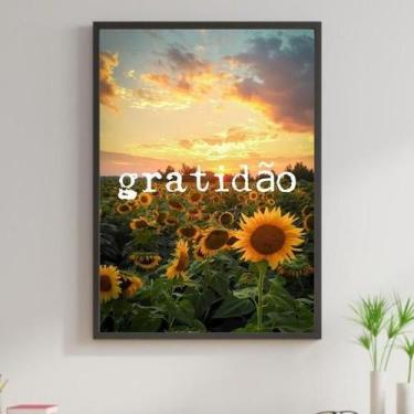 Imagem de Quadro Gratidão Girassol Por Do Sol 45X34Cm Moldura Preta - Quadros On