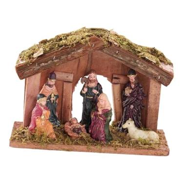 Imagem de IEUDNS Presépio de Natal com estátua da Sagrada Família em estábulo, peça central para mesa ou vitrine, Style B