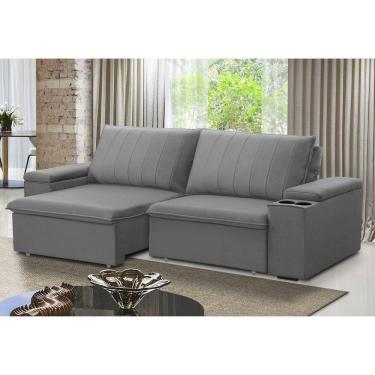 Imagem de Sofá Retrátil e Reclinável 3 Lugares 225cm com Porta Copos Ballarat Prata