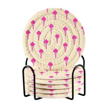 Imagem de SEHANY Lindo conjunto de 6 porta-copos de sorvete com suporte, porta-copos redondos absorventes de algodão resistente ao calor para mesa de jantar, canecas de café, proteção de xícara, 10 cm