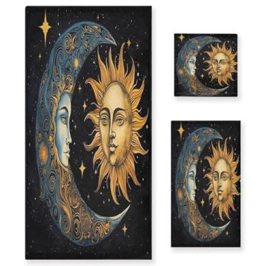 Imagem de Blueangle Conjunto de toalhas de sol e lua - 3 peças de toalhas de banheiro macias absorventes para spa e decoração de casa (inclui banho, toalha de mão e toalha) #505