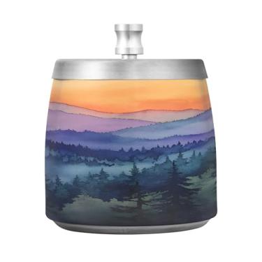 Imagem de SEHANY Cinzeiro Majestic Mountain Peak com tampa para cigarros, à prova de vento, sem fumaça, aço inoxidável, cinzeiros para uso interno e externo, grande, inodoro, para fumantes, decoração de