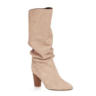 Imagem de Coutgo Botas femininas de cano alto, cano alto, cano largo, bico fino, sem fecho, sapatos de inverno, Z-nude, 39