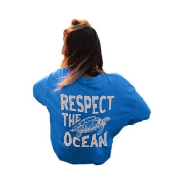 Imagem de Camiseta Feminina Verde Com Estampa De Tartaruga Casual Moda Respiráve