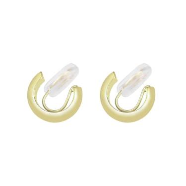Imagem de Brincos de pressão banhados a ouro 14K para mulheres com argolas grossas e não perfurantes, com design redondo amplo, joias hipoalergênicas, boas para uso diário, festas e presentes, universal size