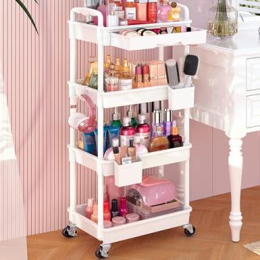 Imagem de Goovilla Carrinho organizador de maquiagem com gaveta removível, carrinho de armazenamento branco estável de 4 camadas para penteadeira, exibição de cosméticos, esmalte de unha, perfume, artigos de
