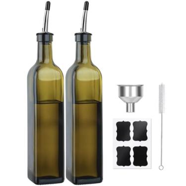 Imagem de TFPOGOLD Garrafa dispensadora de azeite, 2 peças de garrafa de óleo de vidro verde para cozinha