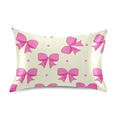 Imagem de SEHANY Capas de almofada de seda com laço rosa para cabelo e pele, capas de almofada de cetim respiráveis macias e refrescantes com fecho de envelope, tamanho king (51 x 66 cm)