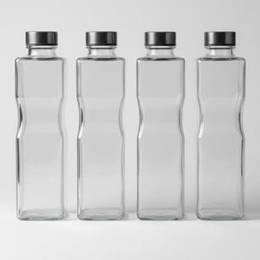 Imagem de Kit 4 Garrafas de Vidro Quadrada 1 Litro Premium com Tampa Hermética para Conservação de Suco Água Chá e Leite (quadrada)