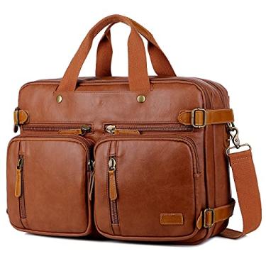 Imagem de Maleta masculina de couro vegano, híbrida, bolsa para laptop de 43 cm, bolsa mensageiro de negócios HB-22, Marrom, Large, Mochila pasta