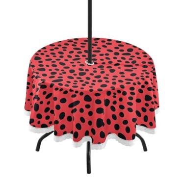 Imagem de CEBUGI Toalha de mesa redonda para ambientes externos, fundo de melancia, impermeável, com furo Umberlla, capa de mesa lavável para pátio, cozinha, sala de jantar, 152 cm