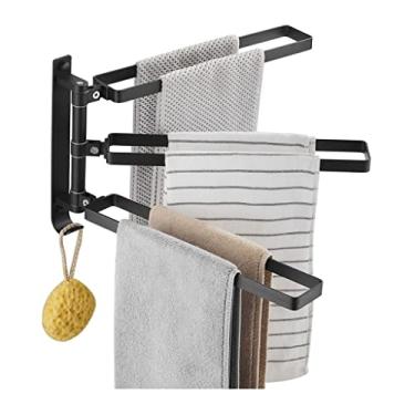 Imagem de Toalheiro toalheiro giratório barra de toalha de banheiro com gancho toalheiro dobrável de alumínio suporte de parede suporte de toalha prateleira de cozinha barra de toalha/A-preto/4 barras