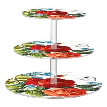 Imagem de CEBUGI Suporte de cupcake de 3 camadas, vintage, floral, redondo, suporte de bolo, bandeja de servir em camadas de acrílico para festas de chá, chá de bebê, casamento e mais