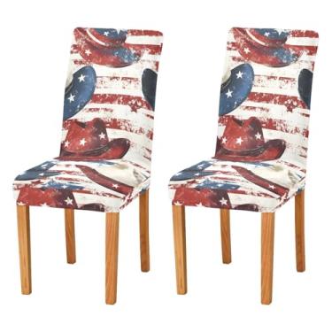 Imagem de STAYTOP 2 capas de cadeira de chapéu de cowboy estilo bandeira americana, 2 peças, capas elásticas laváveis para cadeira de cozinha, protetor de assento removível para festas de fim de ano, cozinha