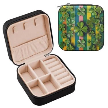 Imagem de YETTASBIN Caixa de joias de trevo de Dia de São Patrício para adolescentes, meninas, mulheres, presente de aniversário, Natal, caixa de armazenamento portátil de couro PU, mini estojo de joias de