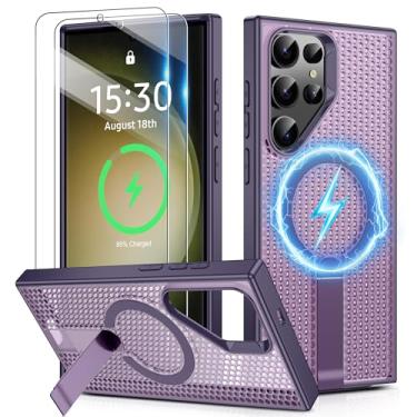 Imagem de Capa para Samsung Galaxy S23 Ultra/S22 Ultra com [2 peças] Protetores de tela HD, compatível com MagSafe [proteção contra quedas de grau militar] Capa fina translúcida com suporte invisível para S23