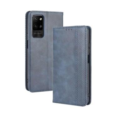 Imagem de Capa flip de couro para HUAWEI Honor Play 4 Pro,Flip magnético retro,Caso de telefone de couro PU,Design de carteira com 3 slots de cartão e 1 clipe de dinheiro -Blue