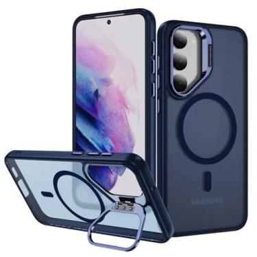 Imagem de Capa magnética fosca para celular Samsung Galaxy S24 Plus com suporte para lente e proteção contra quedas, azul, para Galaxy S24