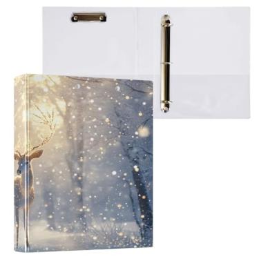 Imagem de CEBUGI Lindo fichário de 3 anéis de cervo com 3 argolas de 3 cm comporta 200 folhas, pastas com 3 bolsos de PVC transparentes para escritório, 31,5 x 27 x 6 cm, 1 pacote