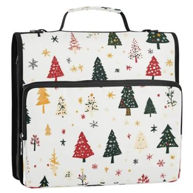 Imagem de CEBUGI Fichário de 3 anéis com zíper com alça de ombro, pasta de arquivo expansível de 3,8 cm, anéis D, para escola, escritório, árvores de Natal, flocos de neve