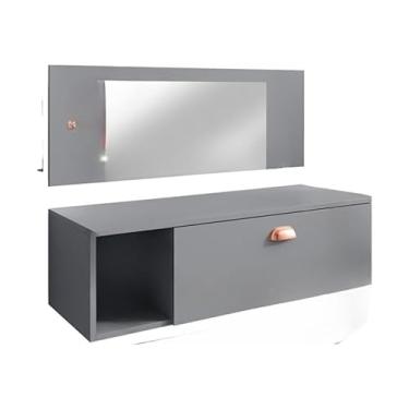Imagem de Penteadeira ContemporâNea Para Montagem Na Parede Com Nicho E Prateleiras – Inclui Espelho E Gavetas(COM ESPELHO CINZA)