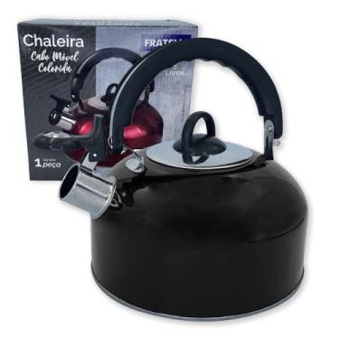 Imagem de Chaleira com Apito em Aço Inox, Preta, 2 Litros, Cabo Móvel, Tampa com Alça