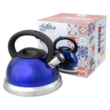 Imagem de Chaleira Inox Azul com Apito Fundo Indução
