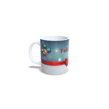 Imagem de Caneca de Cerâmica 325ml com Tema de Natal, Bolas de Natal Coloridas com Laços, Branca (20)