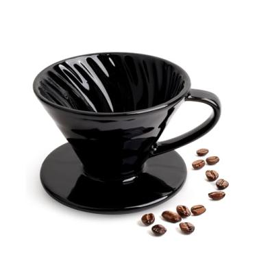 Imagem de ZEBERBO Cafeteira para derramar, gotejador de café de cerâmica de xícara única, suporte de gotejamento de cone de filtro reutilizável com 3 furos fundo plano para casa, escritório, viagens