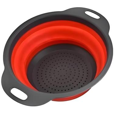 Imagem de Escorredor de Alimentos Retrátil de Silicone, Dobrável para Macarrão e Legumes, Vermelho e Cinza, 24cm