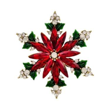 Imagem de Broches de floco de neve vermelho para mulheres strass beleza natal an