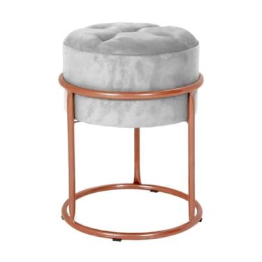 Imagem de Puff Banqueta de Ferro com Argola - Decoração para Quarto, Sala, Penteadeira e Ambientes Modernos puff redondo para Quarto, Sala e Penteadeira em Ambientes Modernos(ROSE GOLD E CINZA)