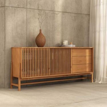 Imagem de IDIMEX Balcão Buffet Madeira 170 cm Ripado 3 Gavetas Sala de Jantar Freijó Adamo