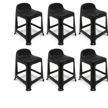 Imagem de Kit 6 Banquetas Com Encosto Plástico Preto, Festas e Visitas, Leve e Resistente, Fácil de Armazenar