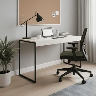 Imagem de Mesa Industrial para Escritorio Quarto Escrivaninha Cor Pérola Compacto Pés de Ferro